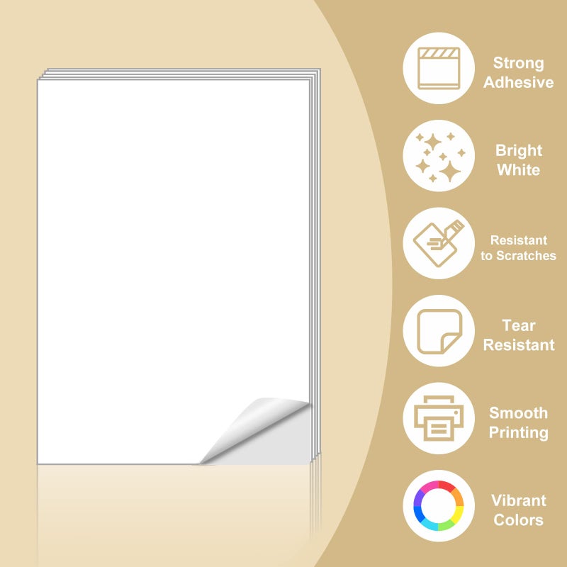 BESTEASY Sticker Paper, BESTEASY 8.5" x 11" Full Sheet Label Stickers for Laser Inkjet Printer, Self Adhesive Printer Paper Shipping Labels, White Matte Mailing Label Stickers (100 Sheets,100 Labels) - Image 2